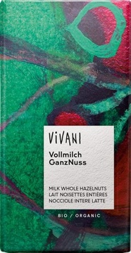 Bio mléčná čokoláda s celými lískovými oříšky VIVANI 100 g